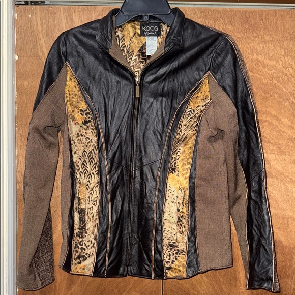 Vintage Koos Womens Leather and Tweed Jacket with Animal Print Detail - Picture 6 of 11